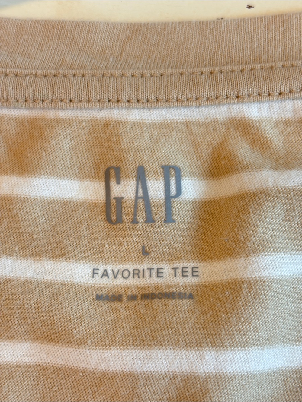 Gap Favorite V-Neck Stripe T-Shirt Women’s Large Short Sleeve Beige White - Picture 4 of 7